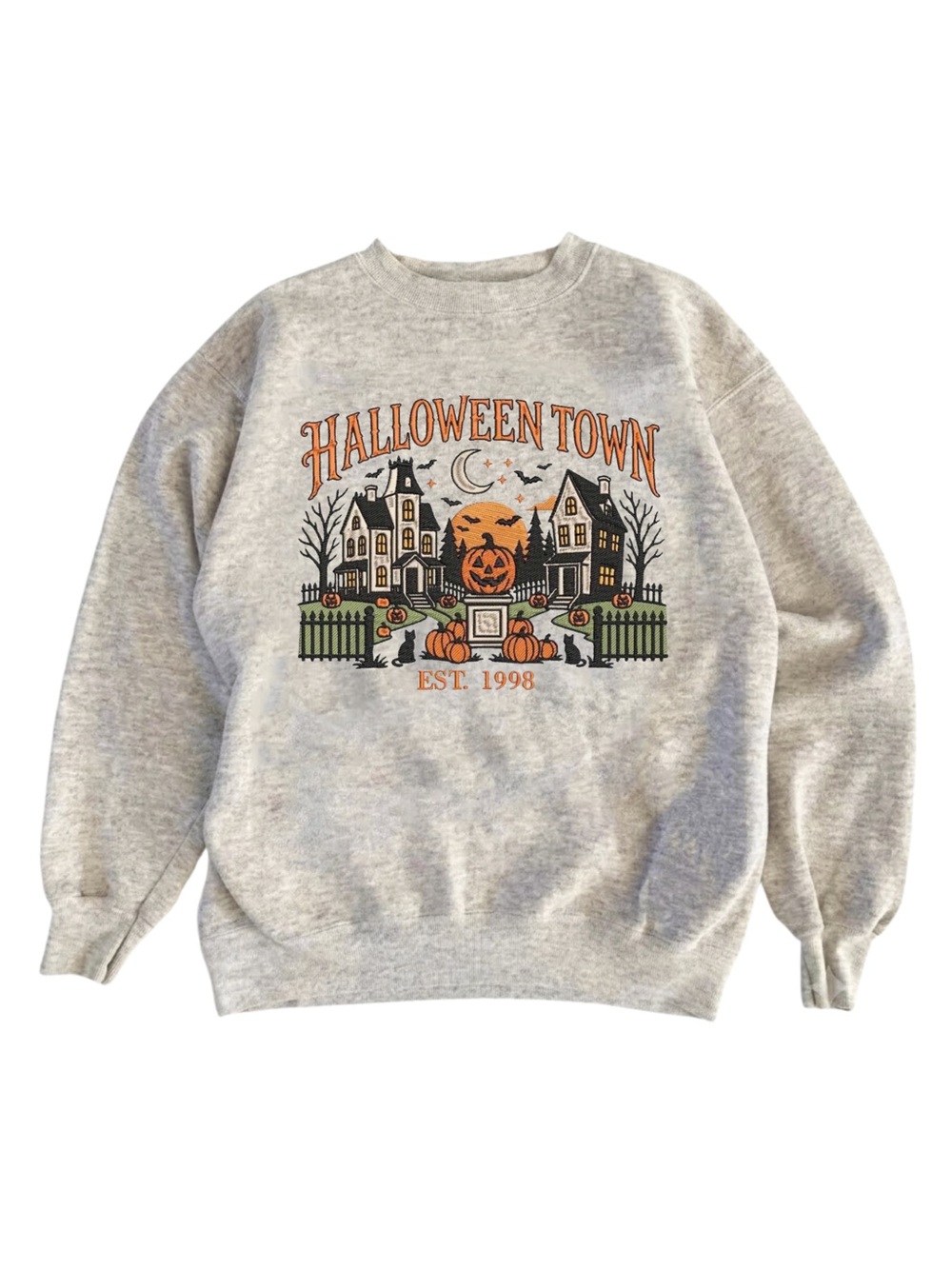 Gildan Halloween Town Graphic Crewneck Sweatshirt - Light Gray